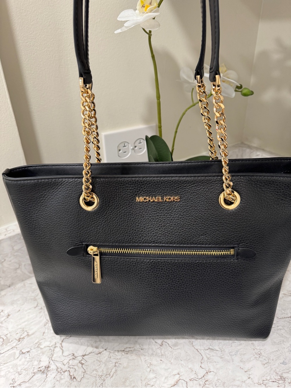 Michael Kors Black Leather Tote with Gold Hardware-Not used.